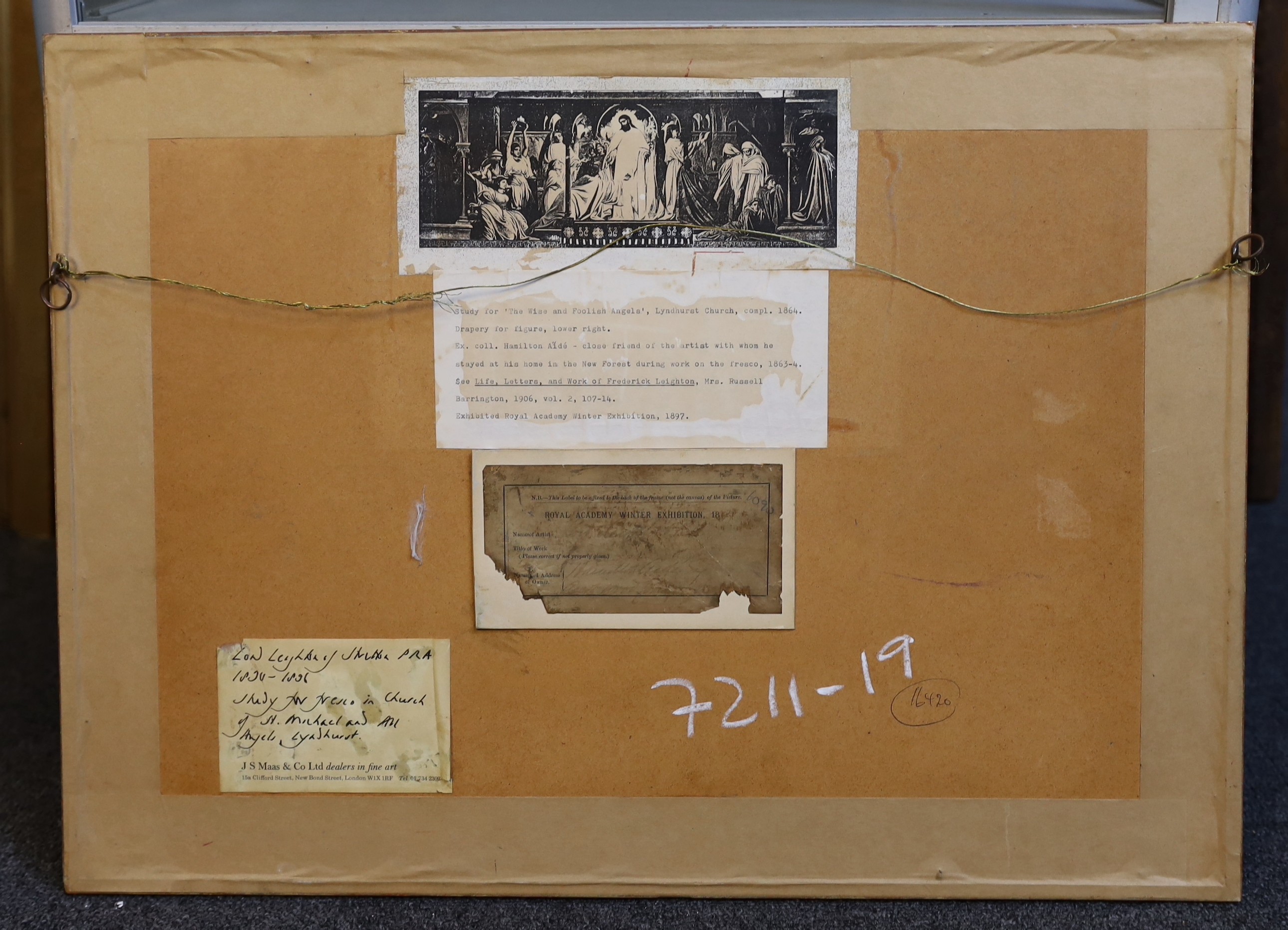 Lord Frederic Leighton, P.R.A. (British, 1830-1896), Study for the Wise and Foolish Angels, Lyndhurst Church, drapery for figure lower right, black and white chalk on light grey paper, 25 x 42cm
